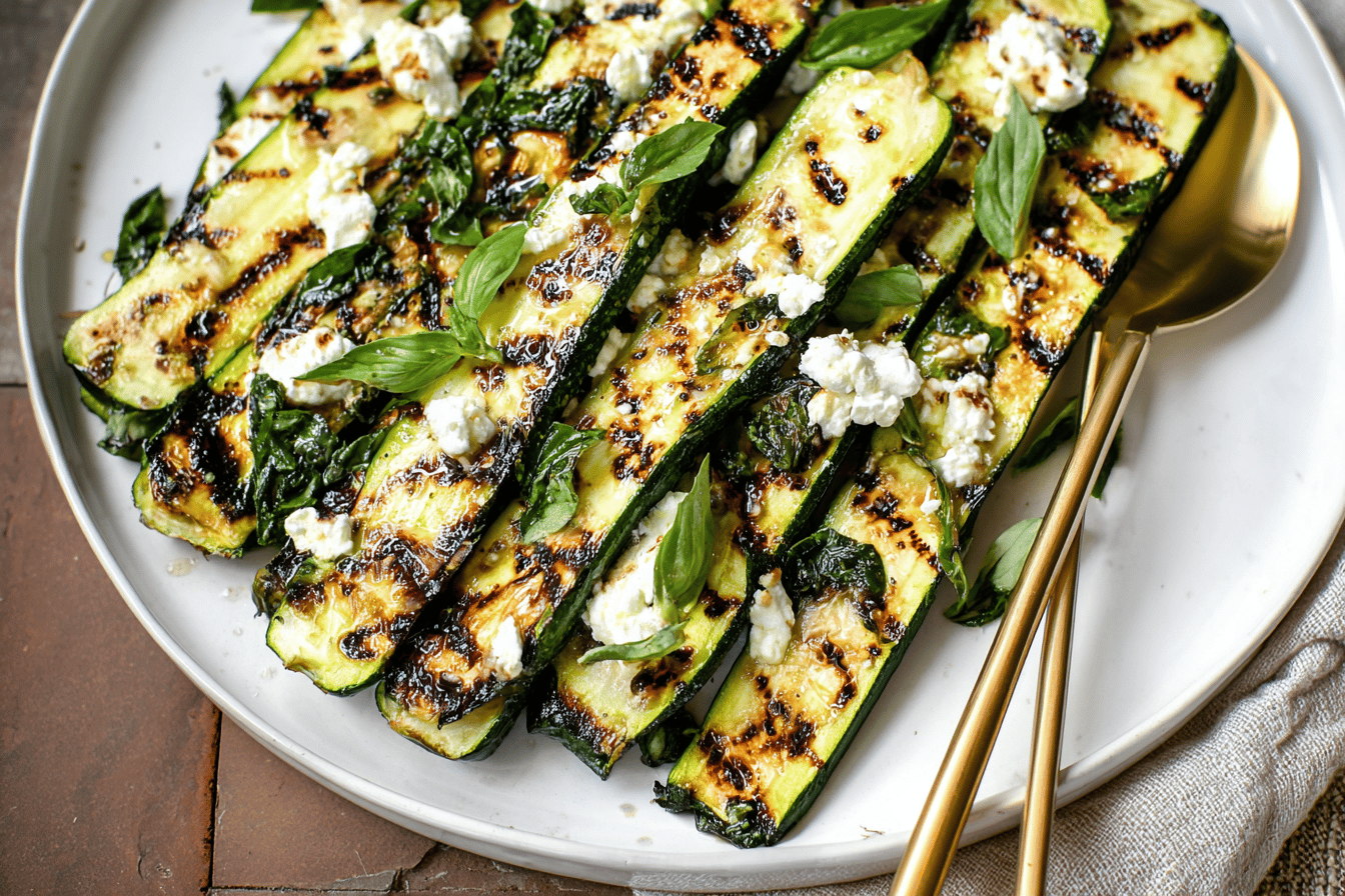 Grilled Zucchini With Goat Cheese, Basil & Honey 