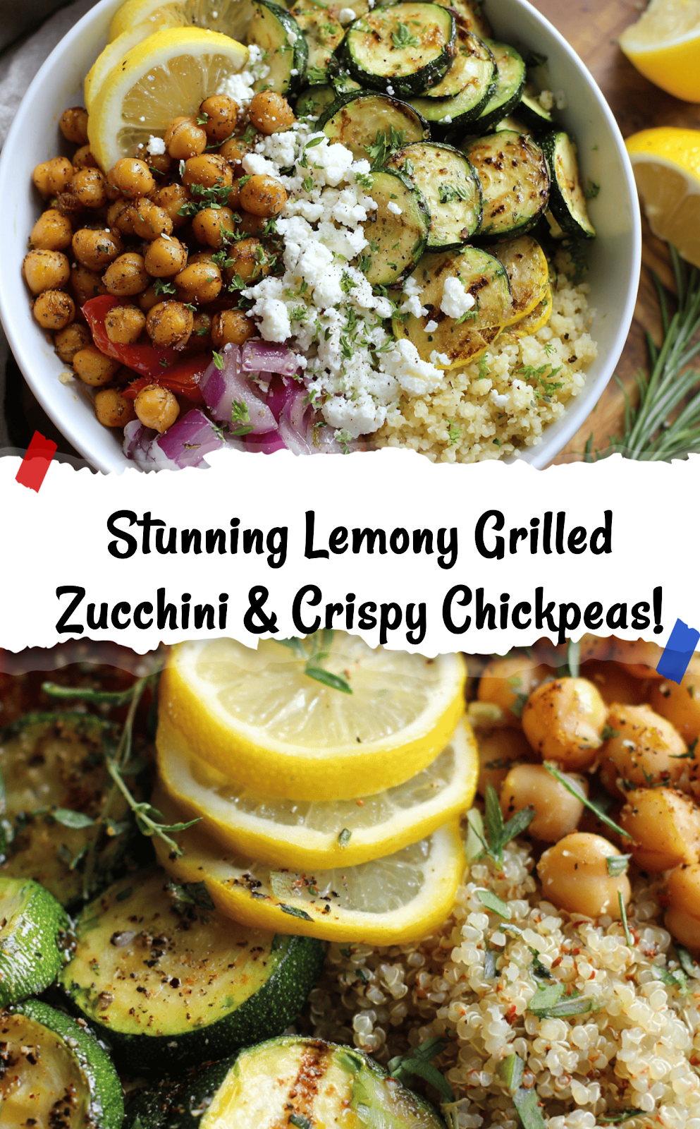 Lemony Grilled Zucchini & Crispy Chickpeas Over Tzatziki