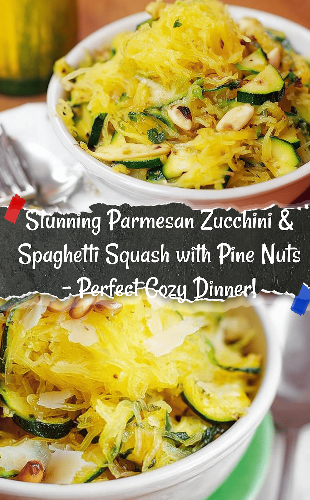 Parmesan Zucchini and Spaghetti Squash with Pine Nuts