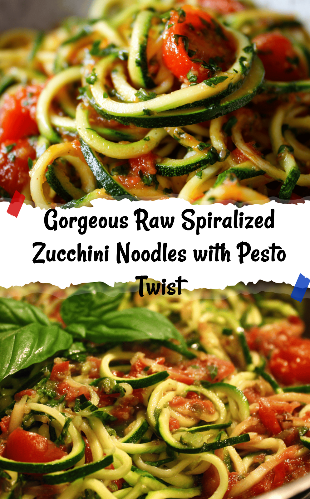 Raw Spiralized Zucchini Noodles with Tomatoes and Pesto
