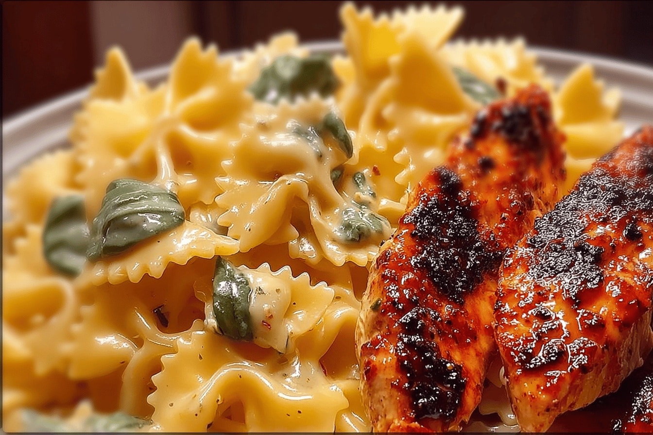 Mozzarella Garlic Butter Chicken Bowties in Cheesy Cream