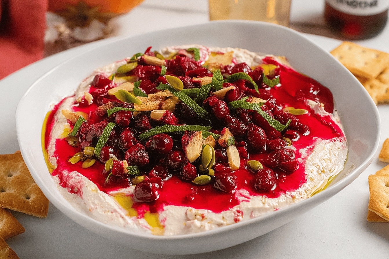 Cranberry Whipped Feta Dip with Hot Honey Drizzle