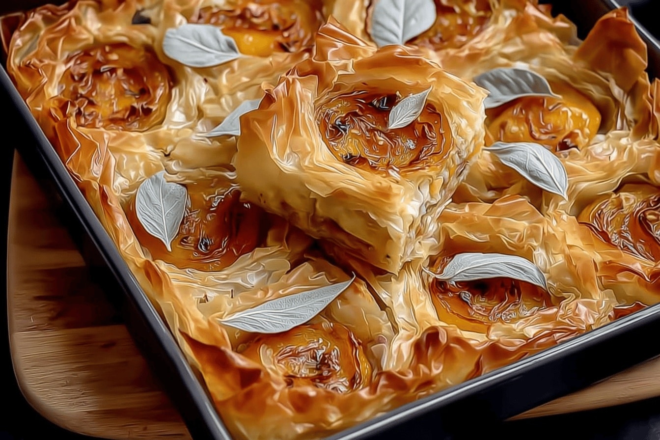 Caramelized Onion and Roasted Pumpkin Phyllo Tart with Gorgonzola and Sage