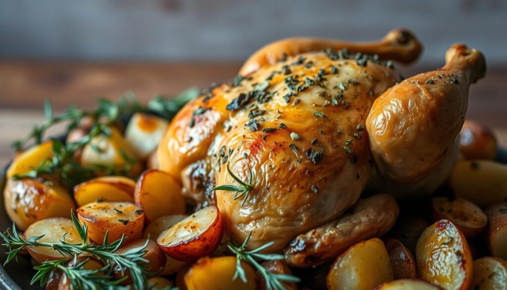 Poulet rôti aux herbes et pommes de terre