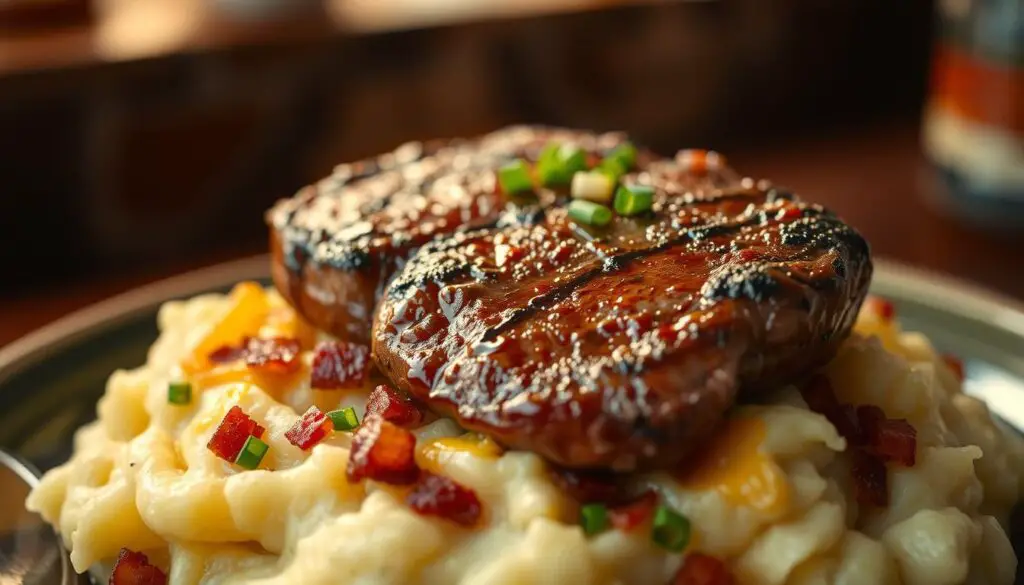 Garlic Butter Steak with Loaded Mashed Potatoes