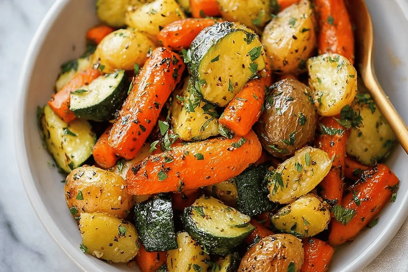 Best Garlic Herb Roasted Potatoes, Carrots & Zucchini!
