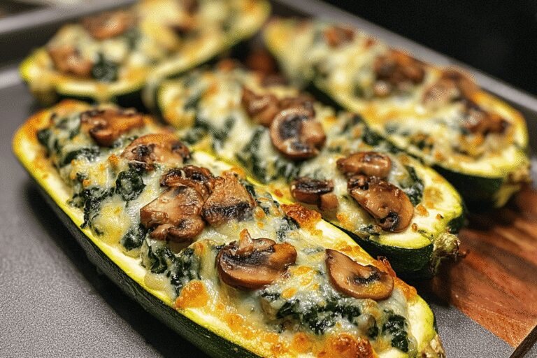 Stunning Spinach, Mushroom & Ricotta Zucchini Boats