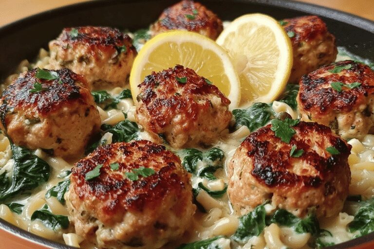 Best 6-Ingredient Lemony Chicken Ricotta Meatballs with Garlic Spinach Orzo – Healthy & Kid-Friendly!