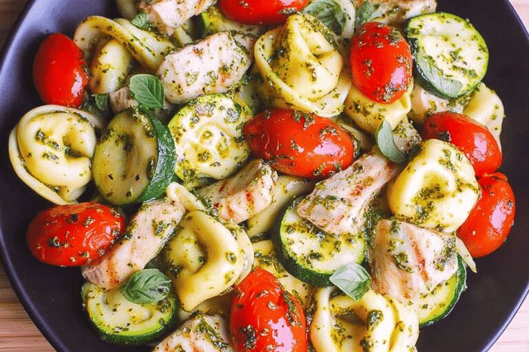 Delicious Chicken and Zucchini Basil Pesto Tortellini Meal