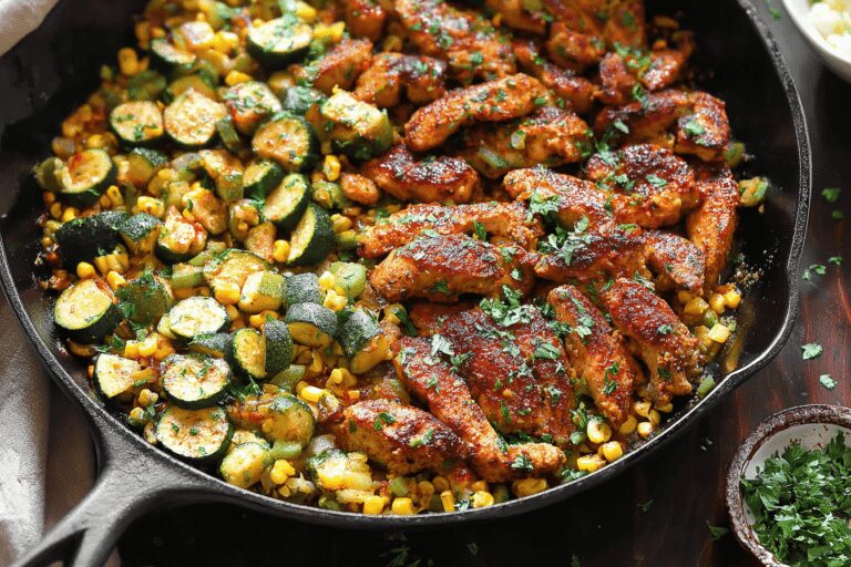 Stunning Garlic Butter Chicken with Zucchini & Corn – 30-Min One-Pan Meal