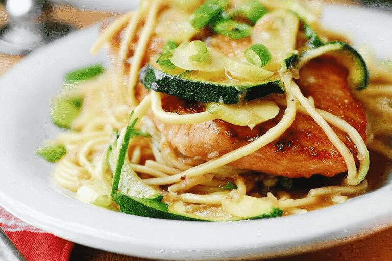 Stunning Grilled Salmon & Parmesan Zucchini Pasta Recipe