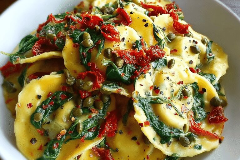 Must-Try Italian Ravioli with Spinach, Artichokes, Capers & Sun-Dried Tomatoes Delight