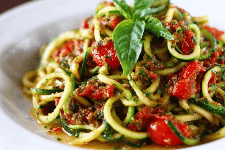 Gorgeous Raw Spiralized Zucchini Noodles with Pesto Twist