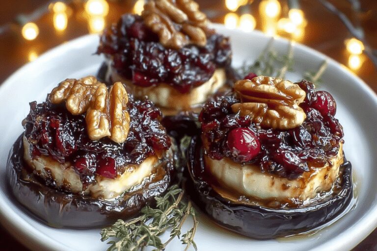 Must-Try Eggplant Rounds with Brie, Cranberry & Pecans – Easy Appetizer