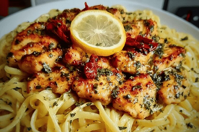 Best Lemon Garlic Butter Chicken with Creamy Parmesan Linguine Dinner