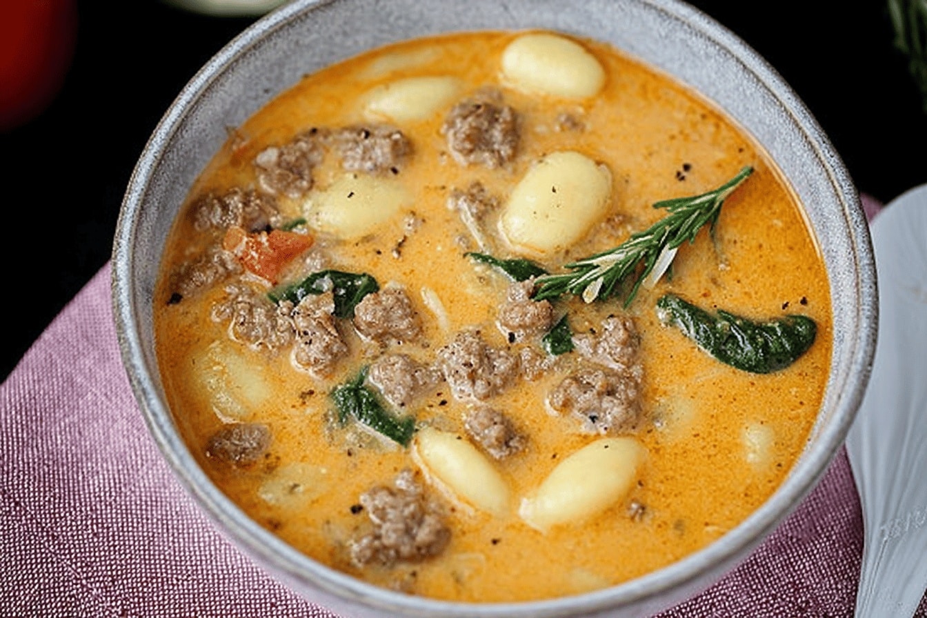 italian sausage gnocchi soup dinner recipe photo
