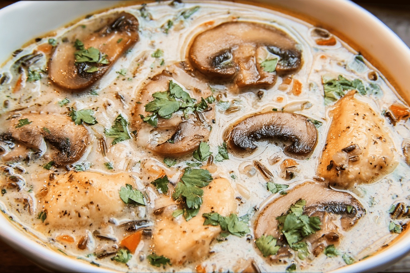 mushroom chicken wild rice soup soup recipe photo