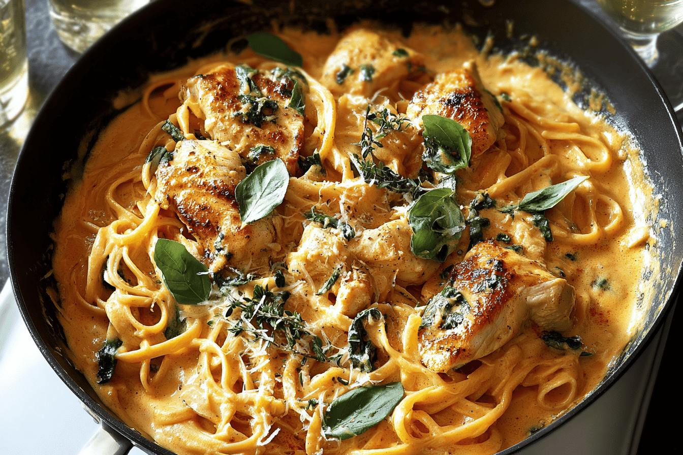 pumpkin chicken pasta dinner recipe photo