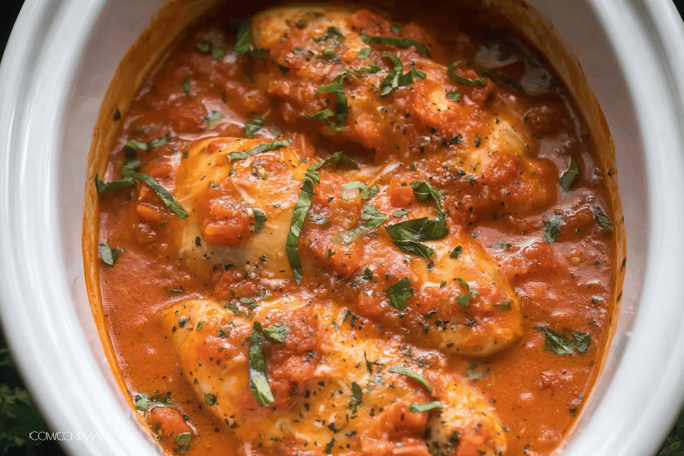 slow cooker tomato basil chicken dinner recipe photo