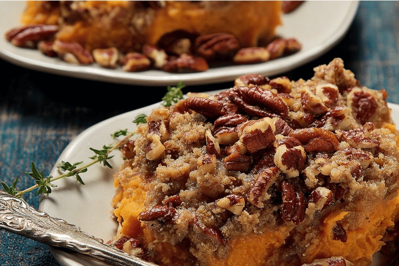 sweet potato casserole pecan topping dinner recipe photo