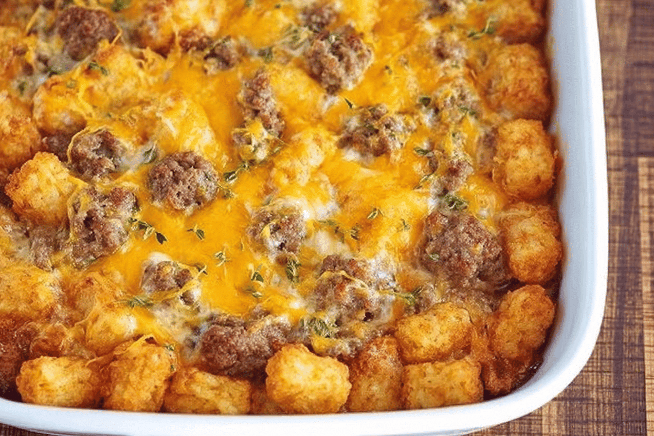 tater tot sausage casserole breakfast recipe photo