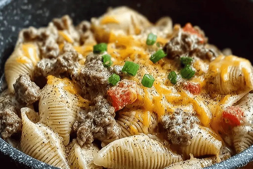 crockpot ranch beef pasta shells dinner recipe photo