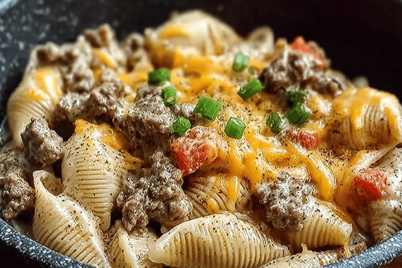 crockpot ranch beef pasta shells dinner recipe photo