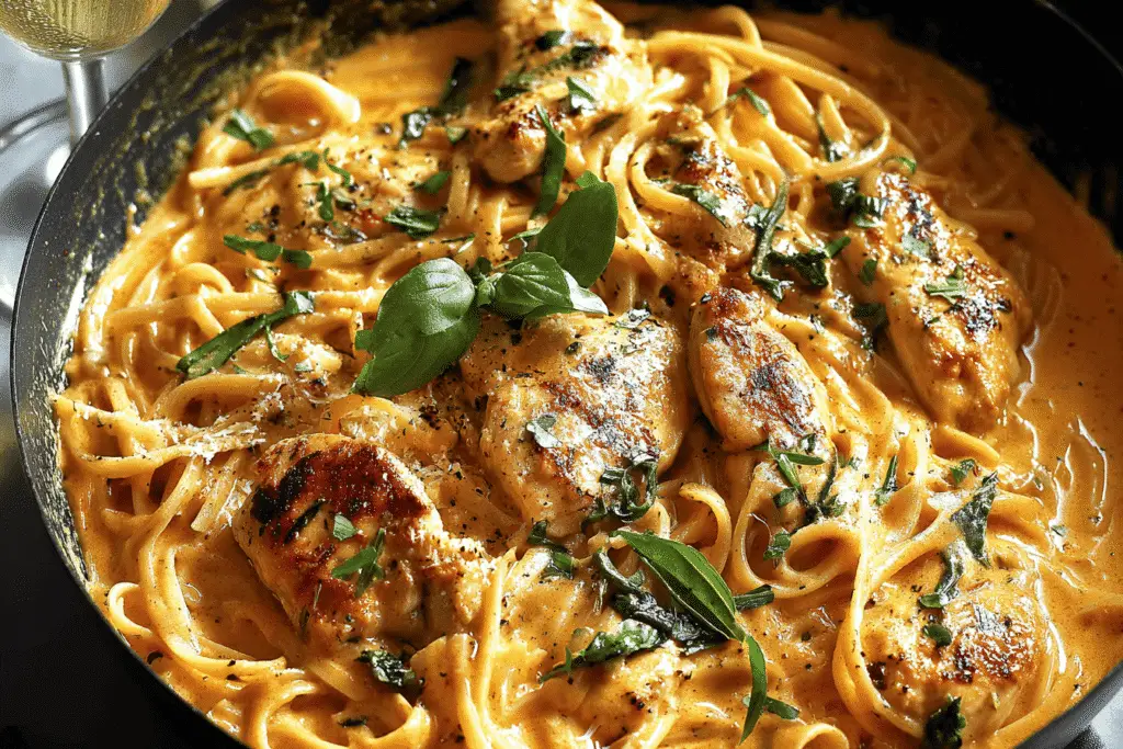 pumpkin chicken pasta dinner recipe photo