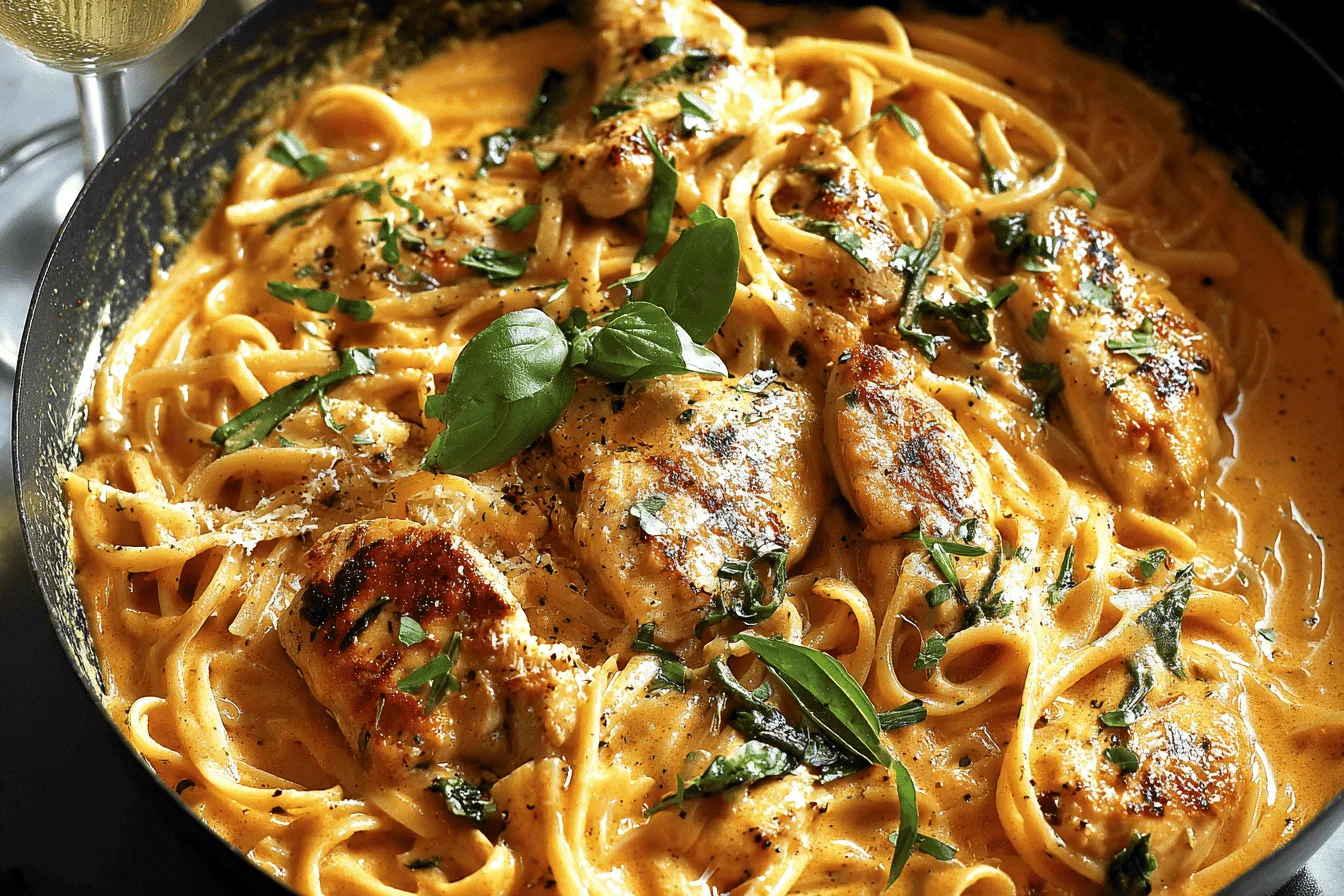 pumpkin chicken pasta dinner recipe photo