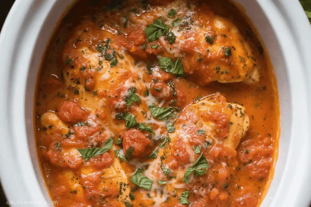 slow cooker tomato basil chicken dinner recipe photo