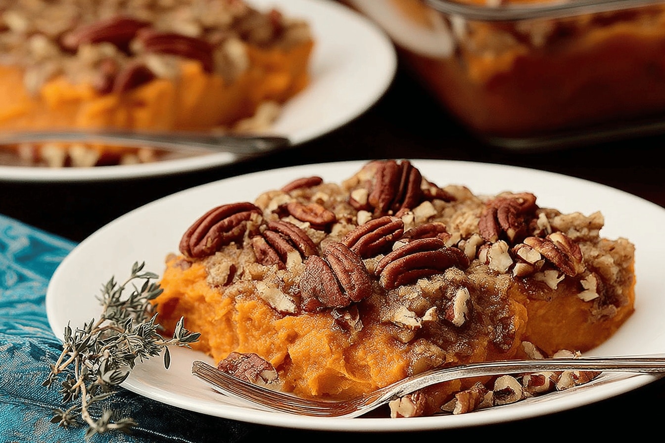 sweet potato casserole pecan topping dinner recipe photo