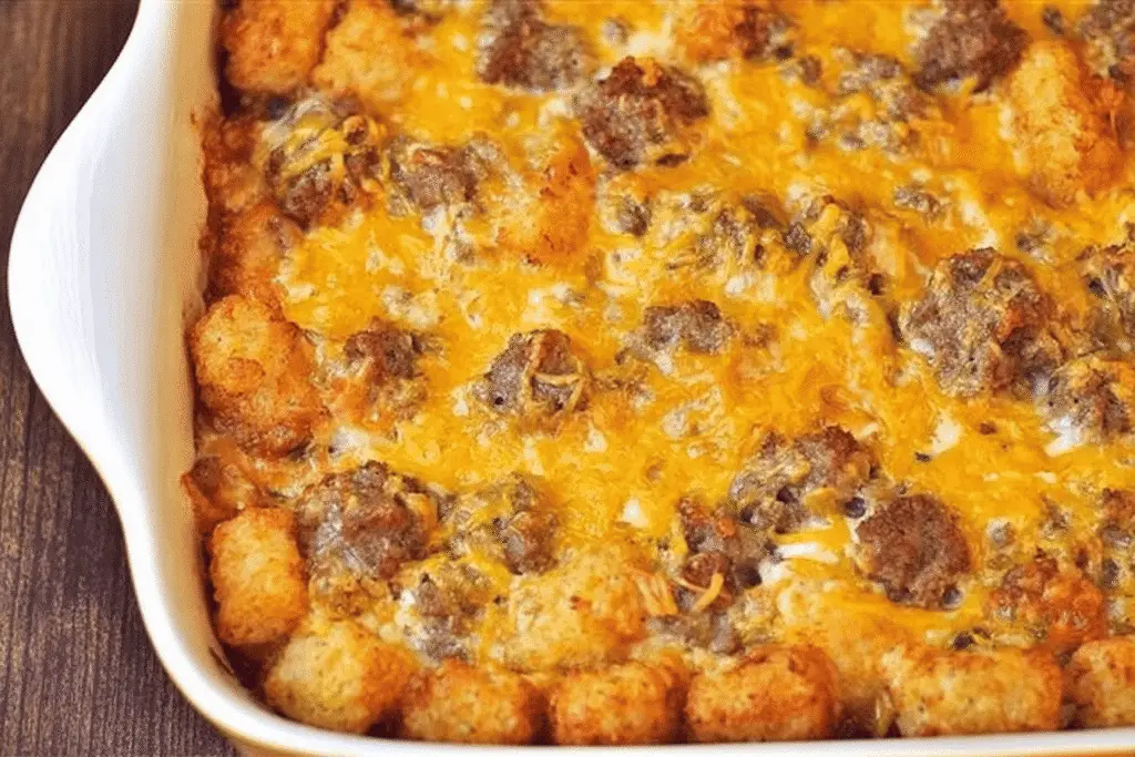 tater tot sausage casserole breakfast recipe photo