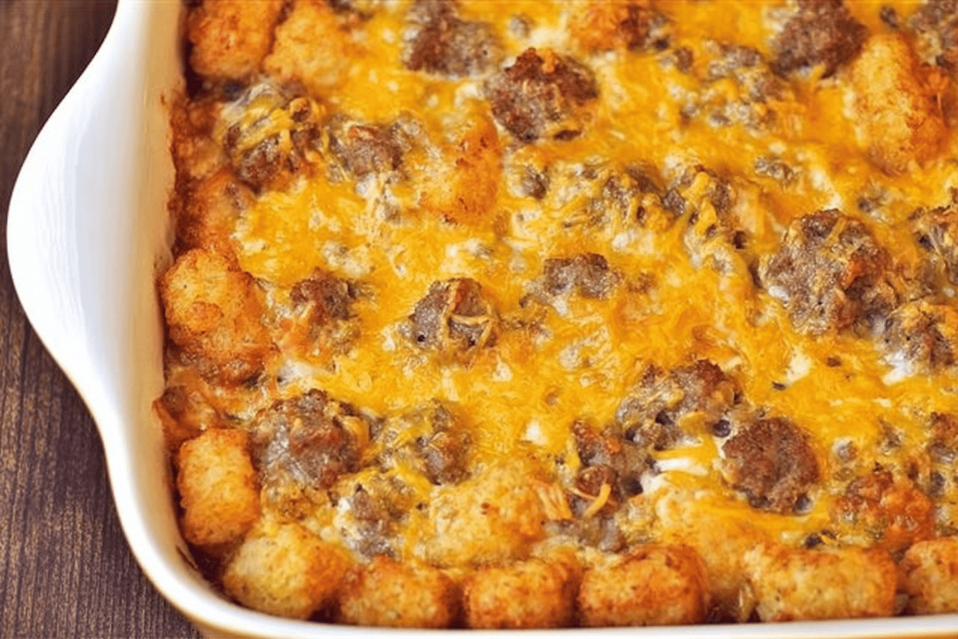 tater tot sausage casserole breakfast recipe photo