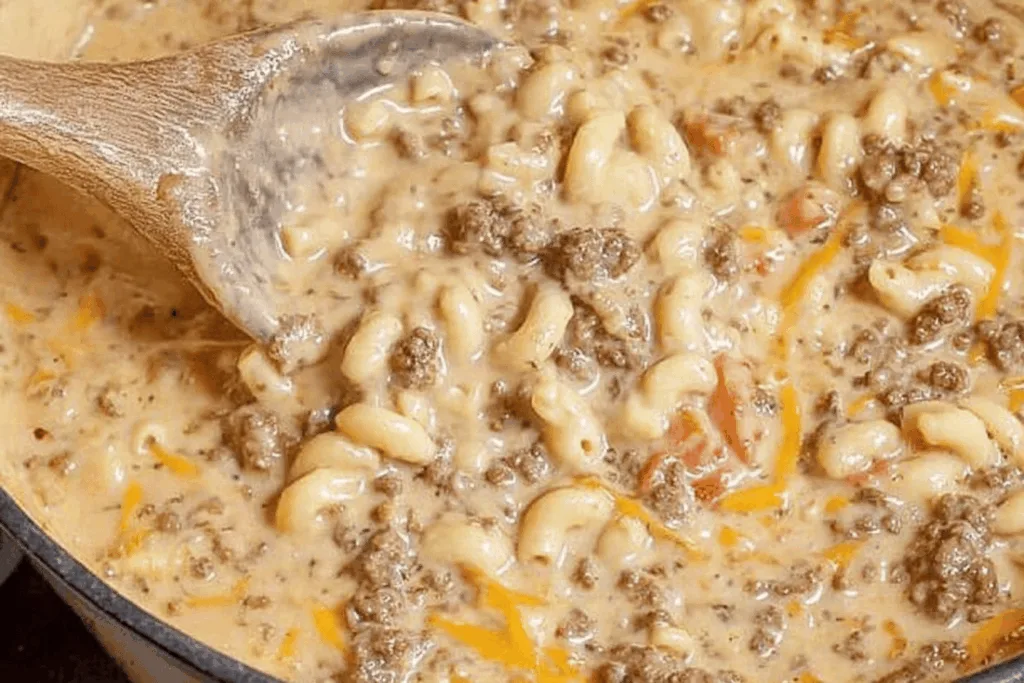 cheeseburger macaroni soup dinner recipe photo