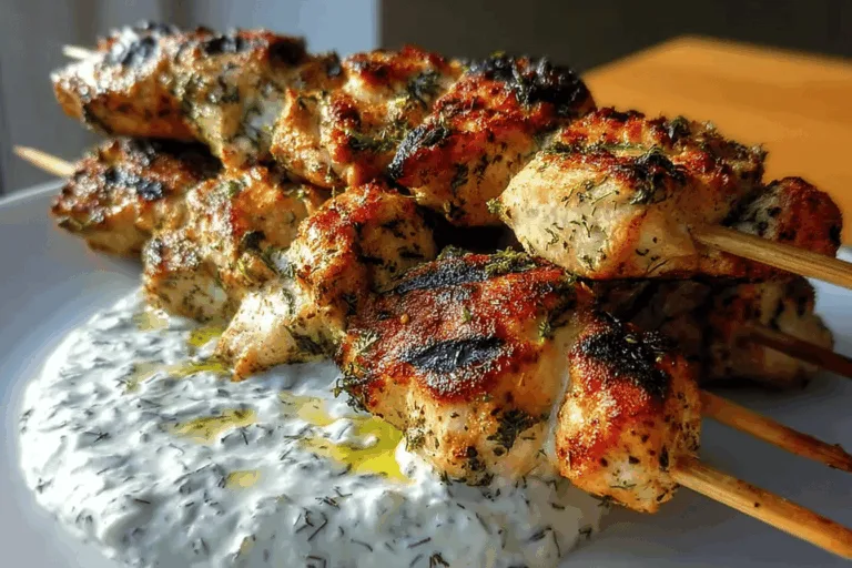 chicken souvlaki tzatziki sauce dinner recipe photo