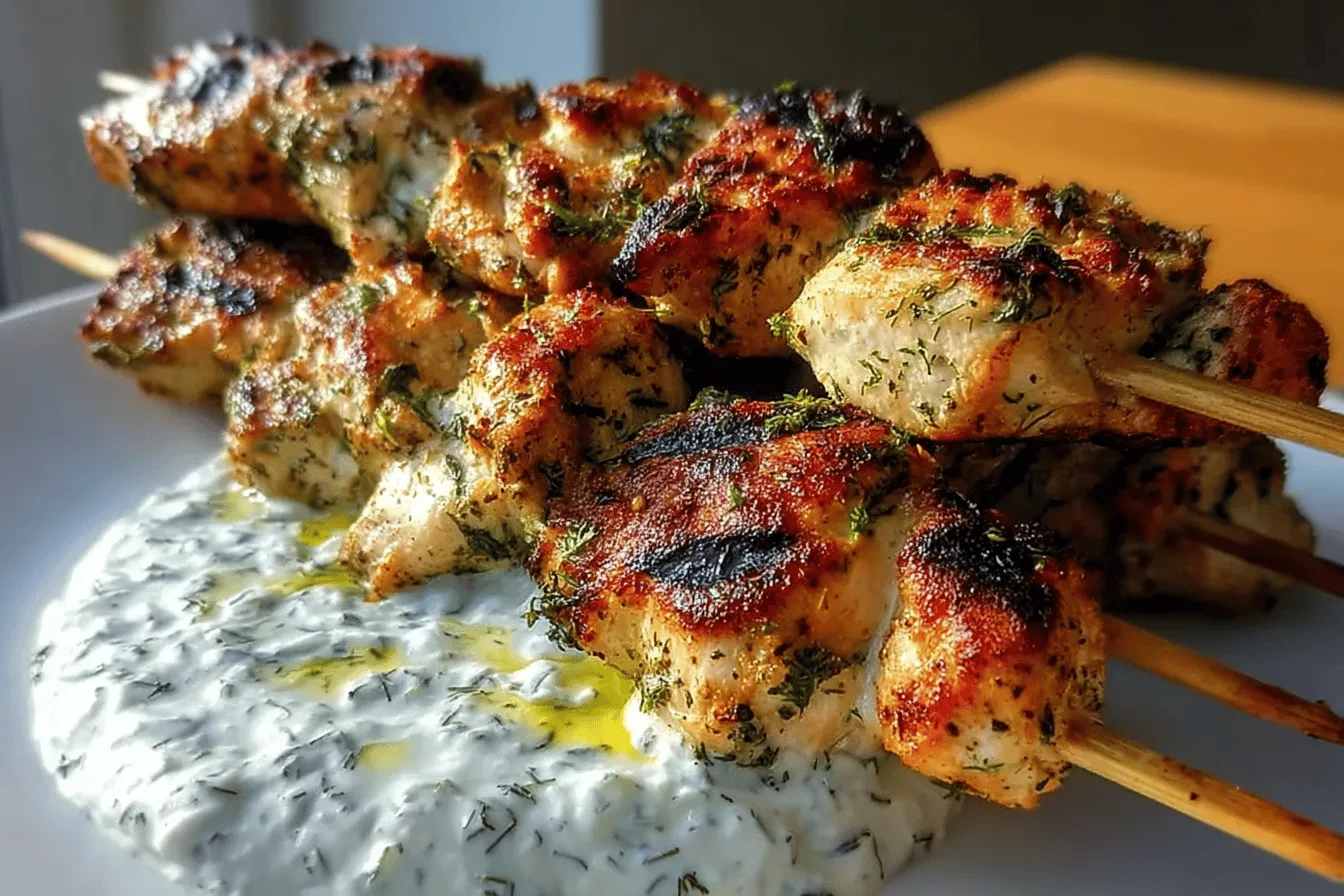 chicken souvlaki tzatziki sauce dinner recipe photo