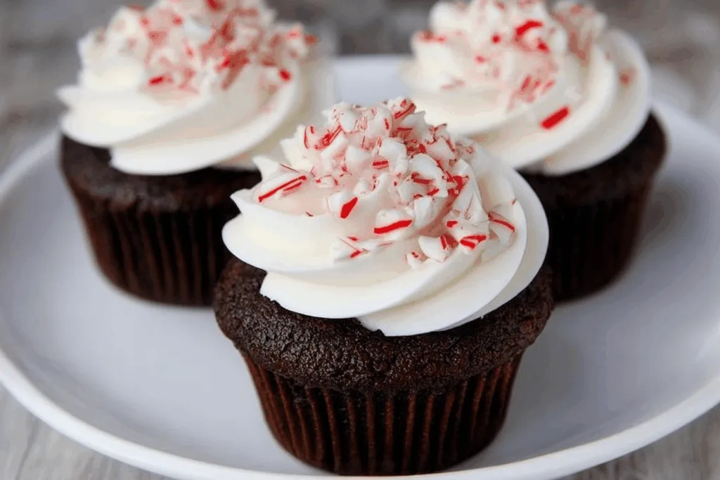 chocolate candy cane cupcake dessert recipe photo