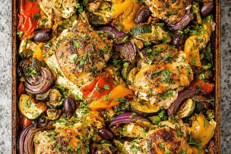 greek sheet pan chicken Dinner recipe photo