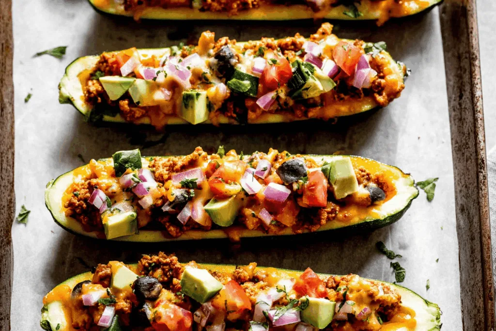 turkey taco stuffed zucchini dinner recipe photo