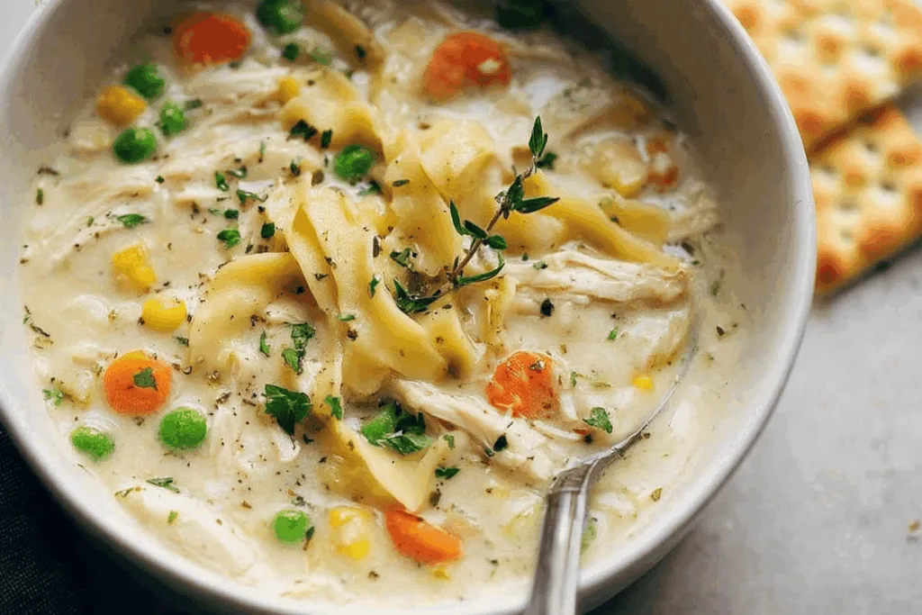 chicken pot pie soup dinner recipe photo