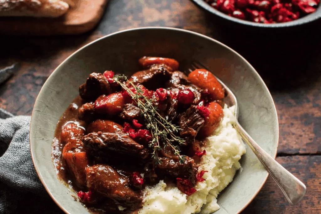 cranberry beef bourguignon dinner recipe photo
