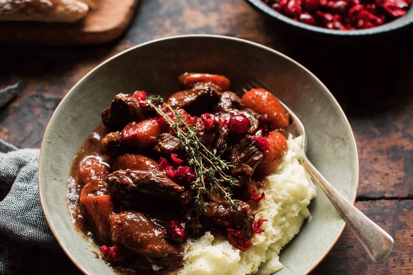cranberry beef bourguignon dinner recipe photo