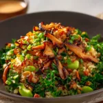 crispy rice salad with gochujang mushrooms salad recipe photo