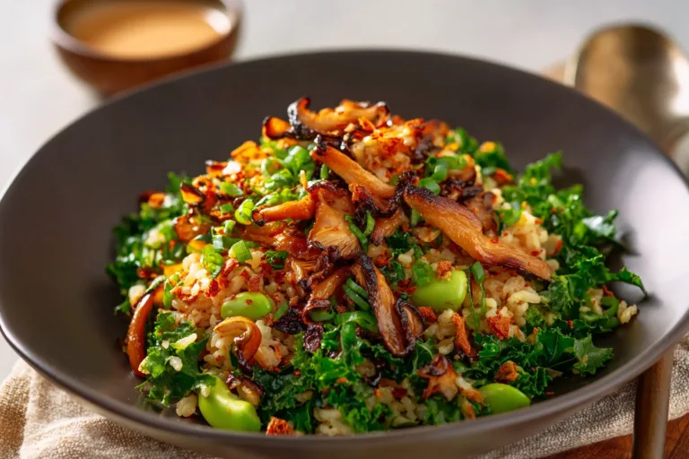 crispy rice salad with gochujang mushrooms salad recipe photo