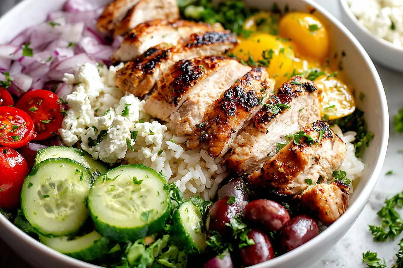 greek chicken bowl dinner recipe photo