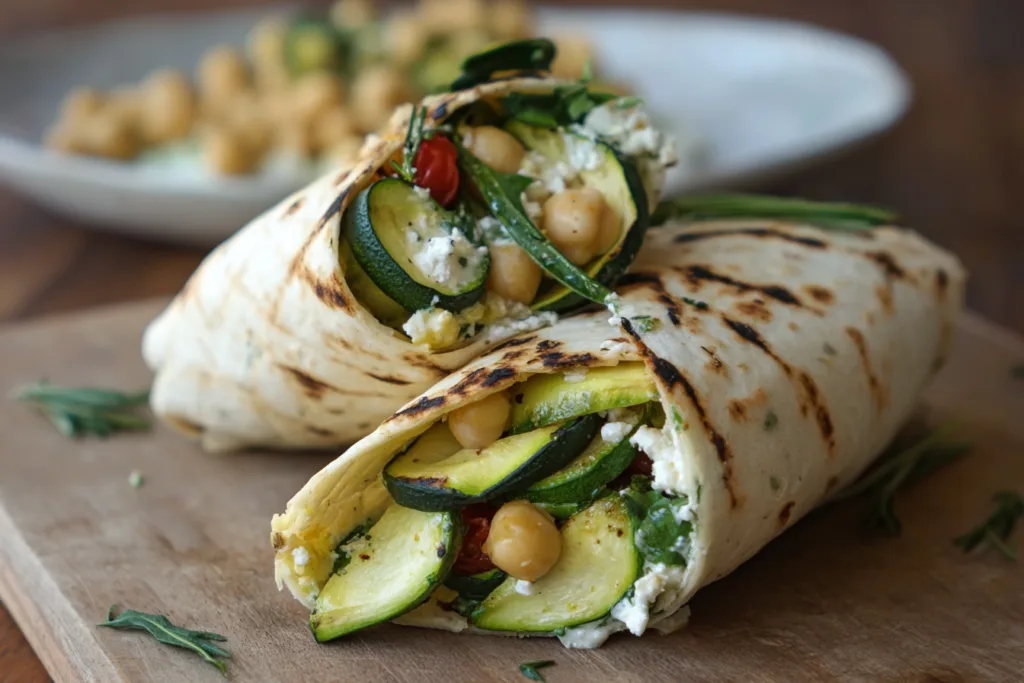 grilled zucchini feta chickpea wrap lunch recipe photo