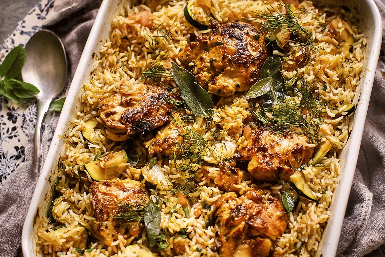 herb butter chicken zucchini rice pilaf dinner recipe photo