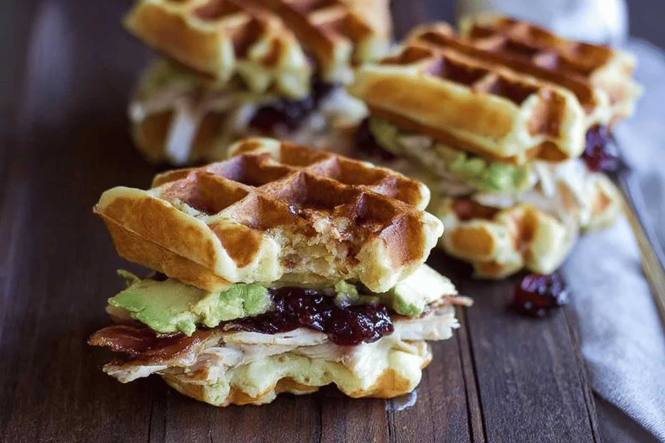 mashed potato waffle turkey avocado melt lunch recipe photo