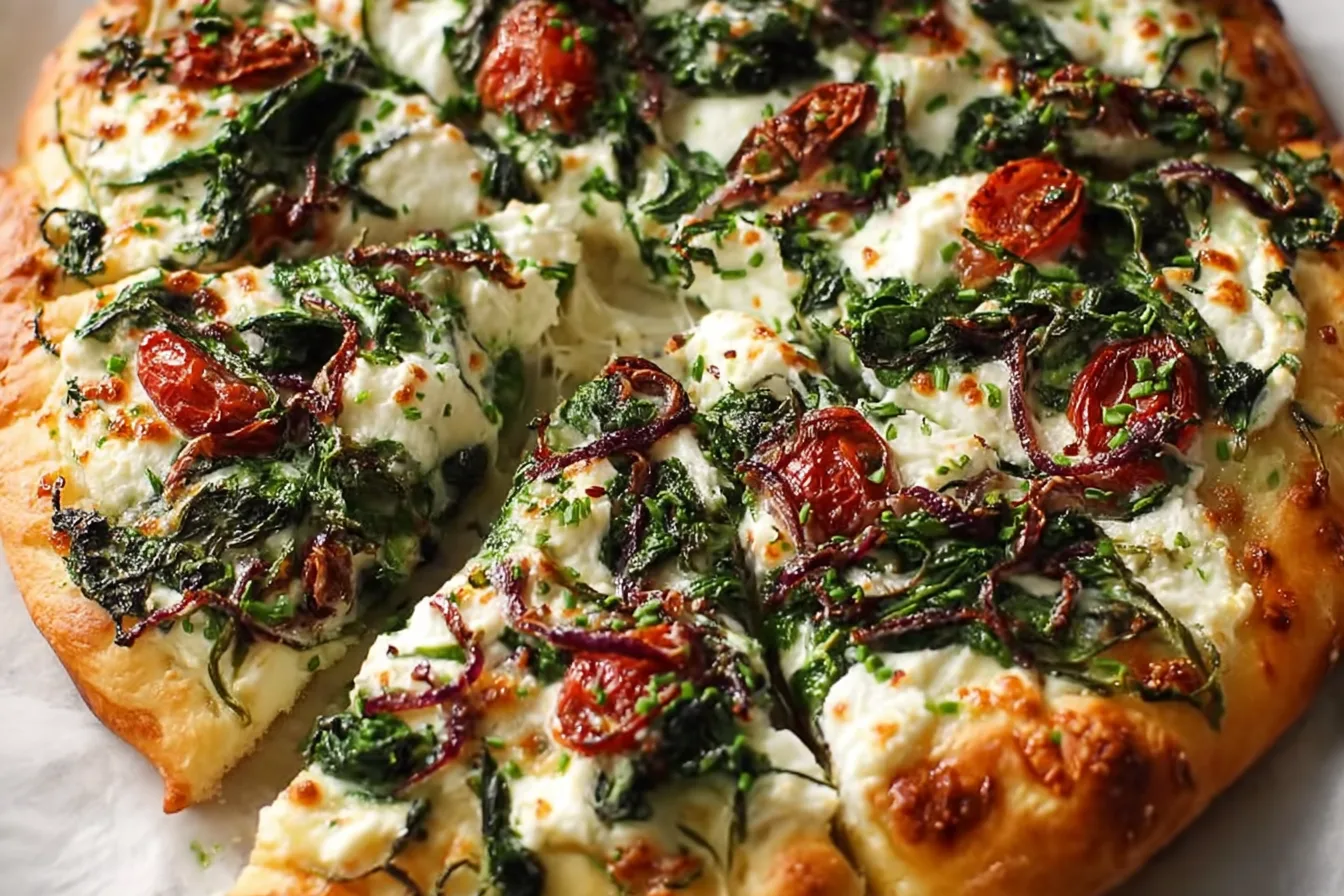 ricotta spinach tomato pizza dinner recipe photo