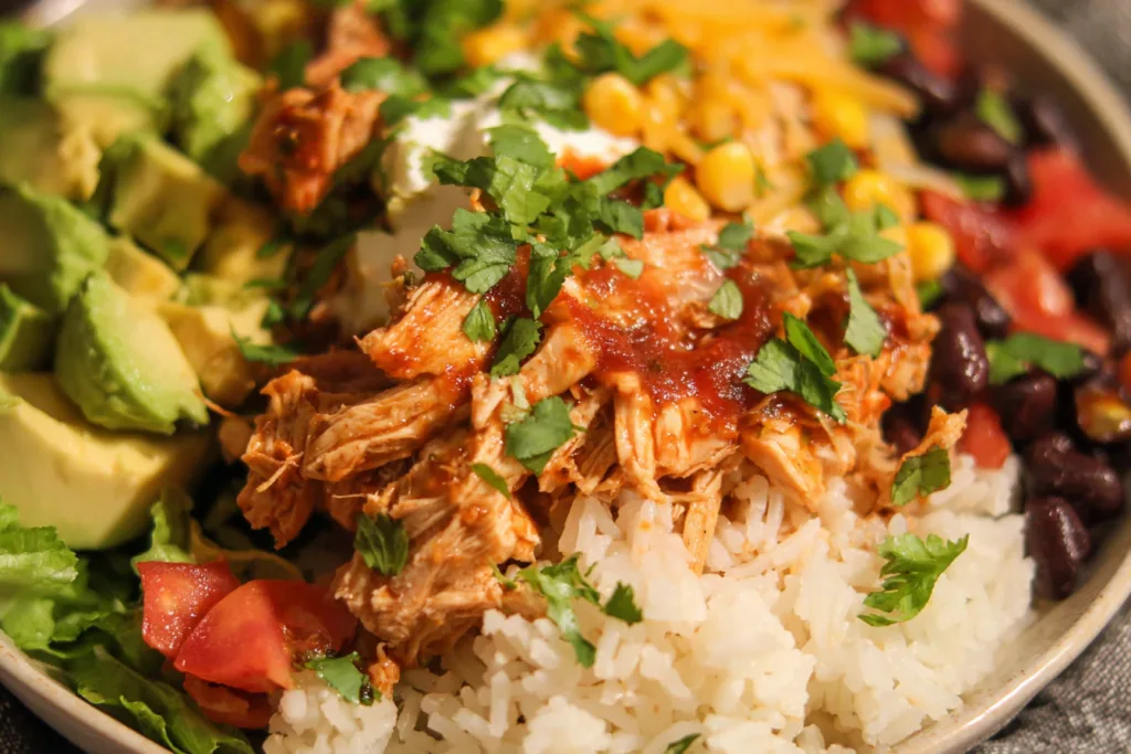 slow cooker chicken burrito bowl dinner recipe photo